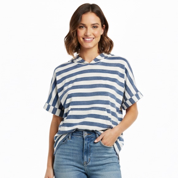 Jane and Delancey Blue White Striped Sweatshirt Hoodie‎ see photos small flaw - Picture 13 of 14